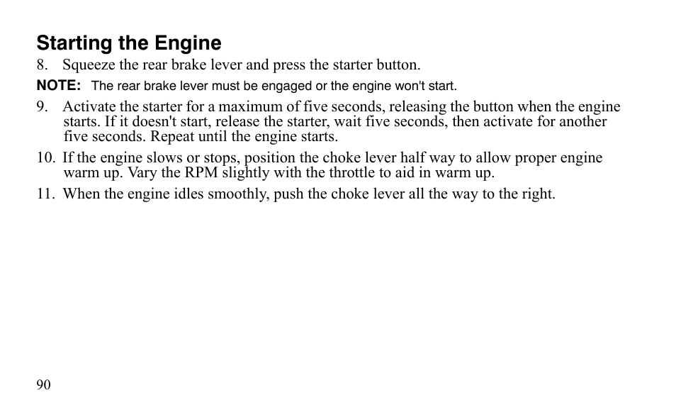 Starting the engine | Polaris Sportsman 9921483 User Manual | Page 93 / 207