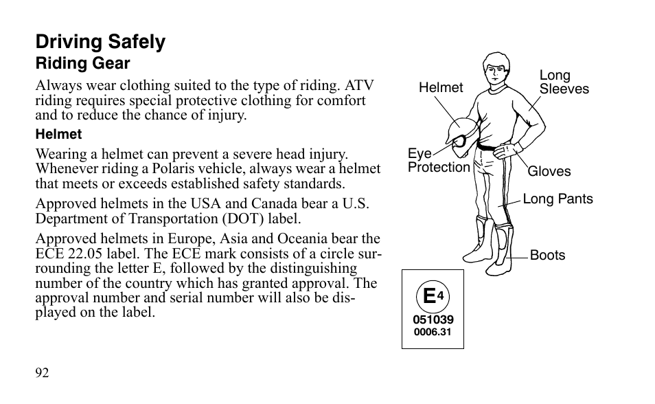 Driving safely | Polaris Sportsman 9921483 User Manual | Page 95 / 207