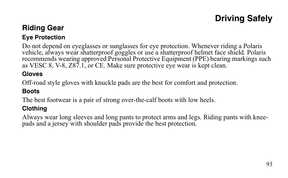 Driving safely | Polaris Sportsman 9921483 User Manual | Page 96 / 207