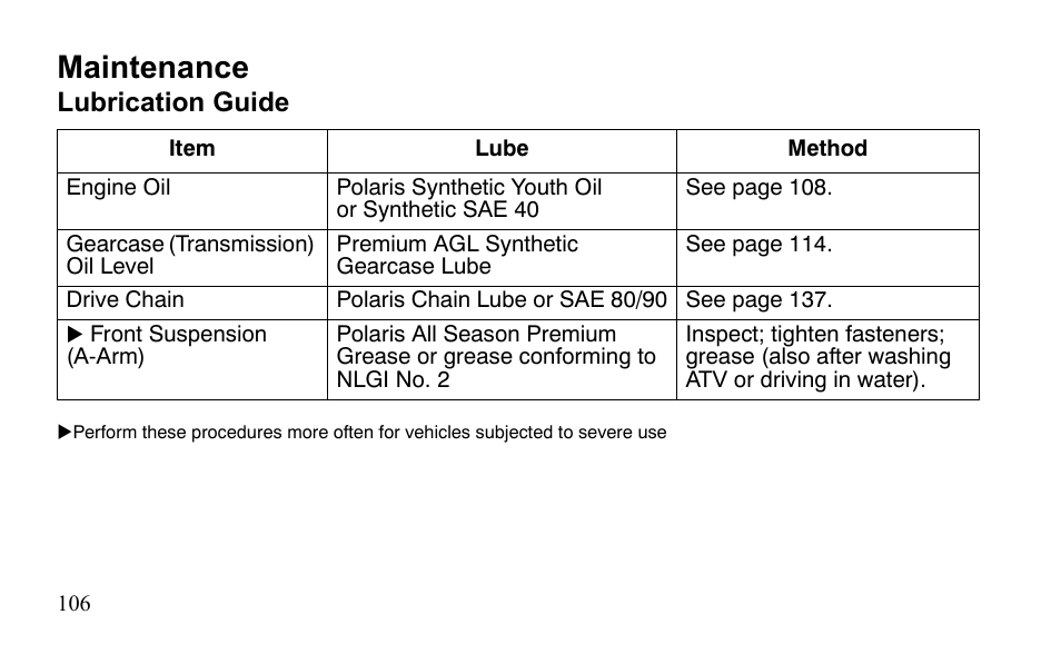 Maintenance, Lubrication guide | Polaris Sportsman 9921796 User Manual | Page 109 / 192