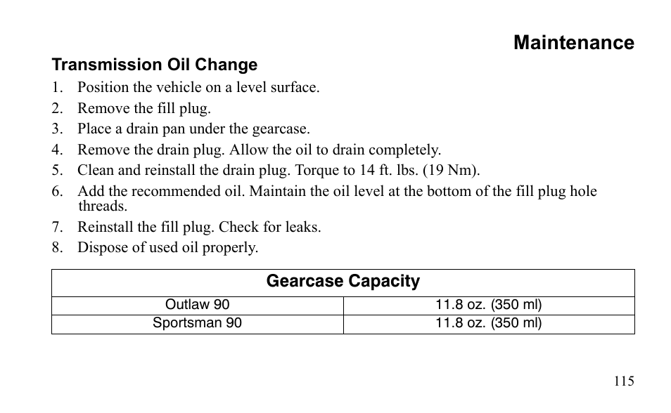 Maintenance | Polaris Sportsman 9921796 User Manual | Page 118 / 192