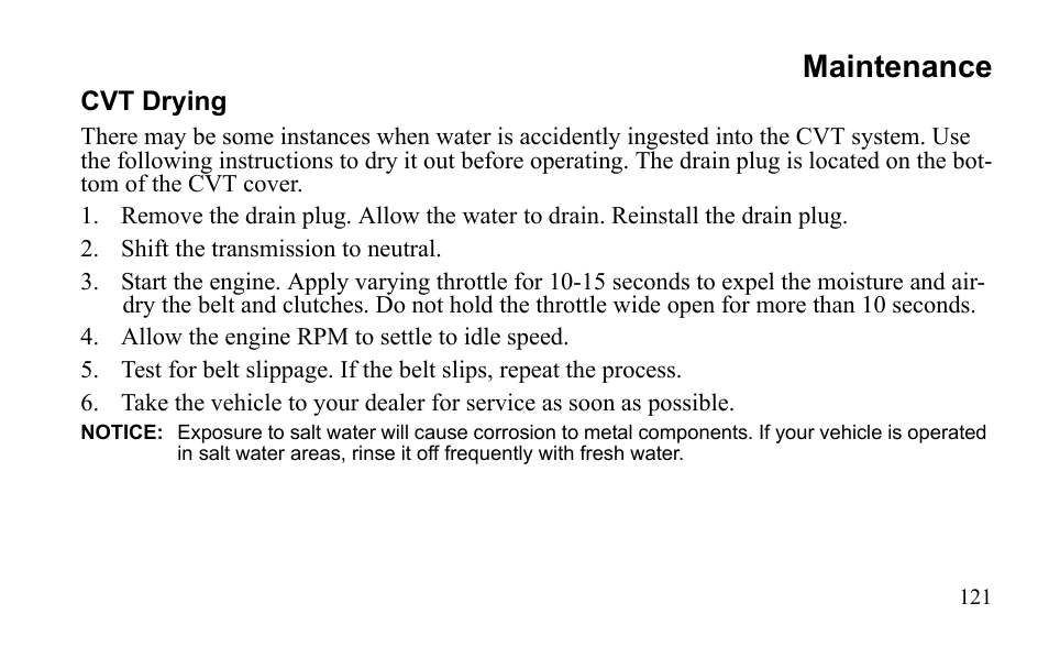 Maintenance | Polaris Sportsman 9921796 User Manual | Page 124 / 192