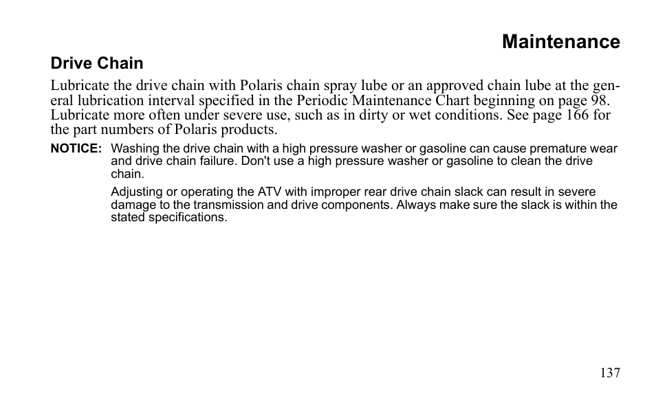 Maintenance | Polaris Sportsman 9921796 User Manual | Page 140 / 192