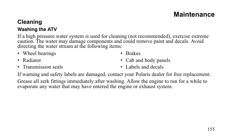 Maintenance | Polaris Sportsman 9921796 User Manual | Page 158 / 192