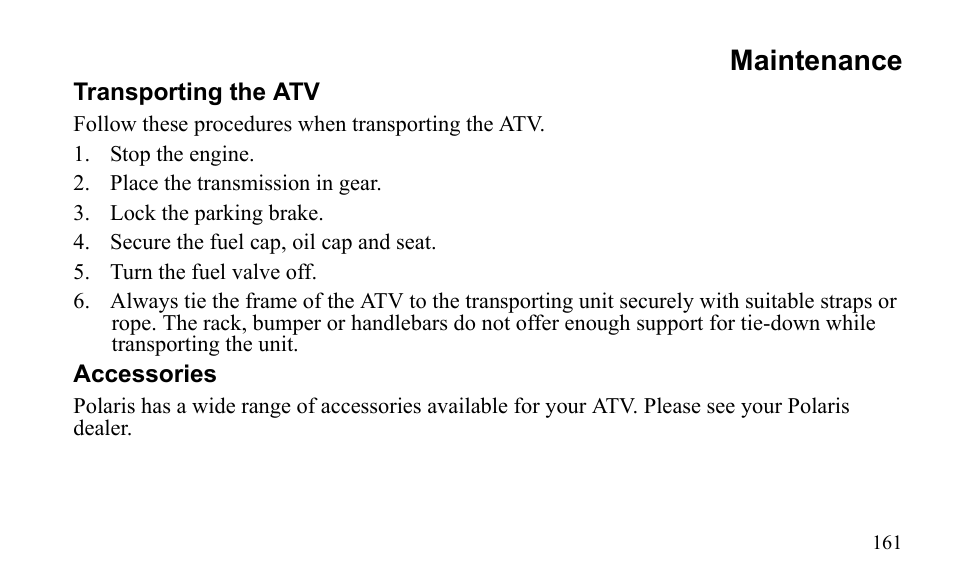 Maintenance | Polaris Sportsman 9921796 User Manual | Page 164 / 192