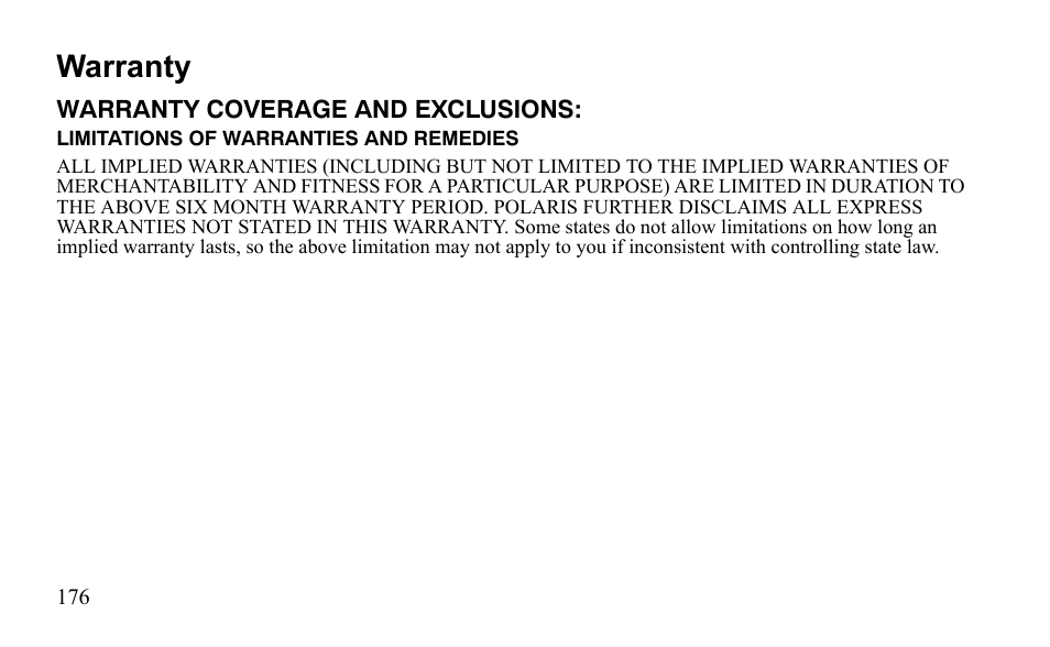 Warranty | Polaris Sportsman 9921796 User Manual | Page 179 / 192
