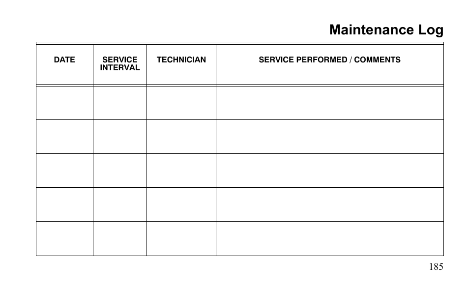 Maintenance log | Polaris Sportsman 9921796 User Manual | Page 188 / 192