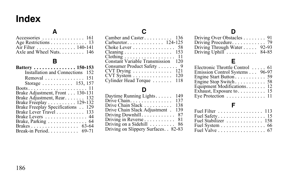 Index | Polaris Sportsman 9921796 User Manual | Page 189 / 192