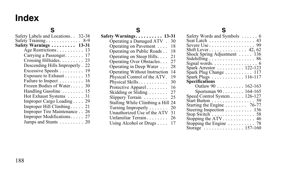 Index | Polaris Sportsman 9921796 User Manual | Page 191 / 192