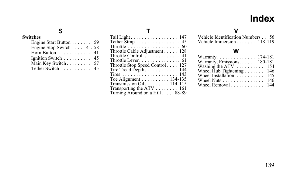 Index | Polaris Sportsman 9921796 User Manual | Page 192 / 192