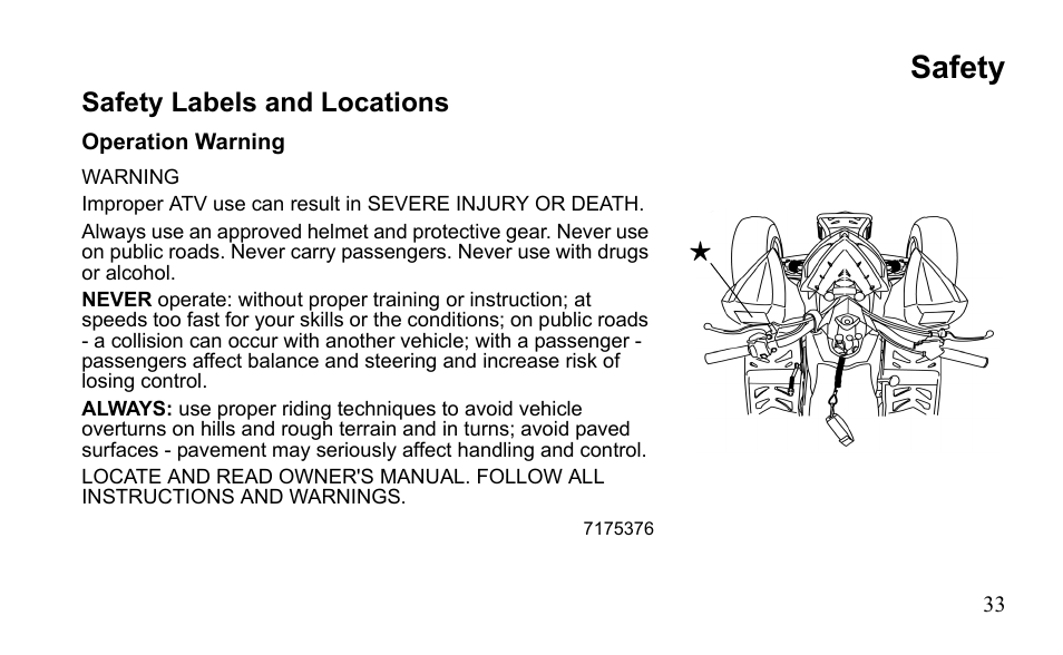 Safety, Safety labels and locations | Polaris Sportsman 9921796 User Manual | Page 36 / 192