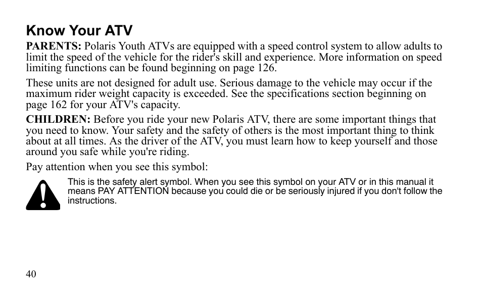 Know your atv | Polaris Sportsman 9921796 User Manual | Page 43 / 192