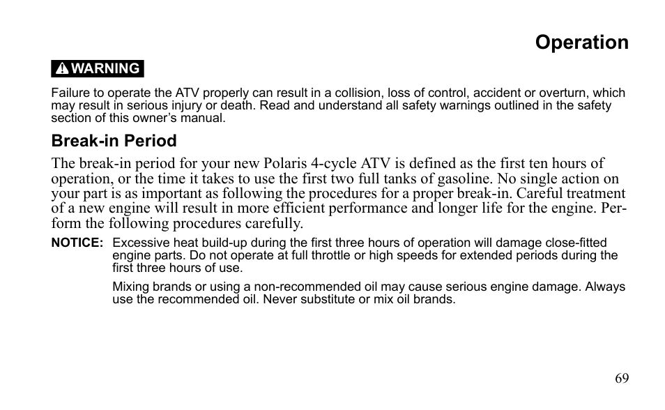 Operation | Polaris Sportsman 9921796 User Manual | Page 72 / 192