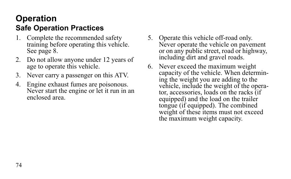 Operation | Polaris Sportsman 9921796 User Manual | Page 77 / 192