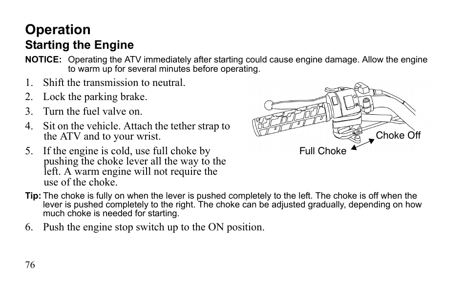 Operation | Polaris Sportsman 9921796 User Manual | Page 79 / 192