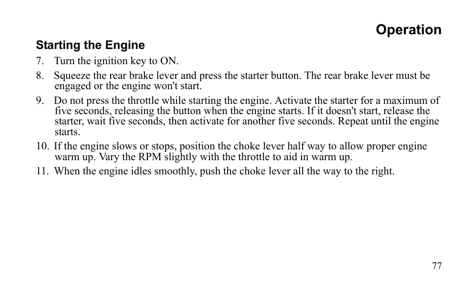 Operation | Polaris Sportsman 9921796 User Manual | Page 80 / 192