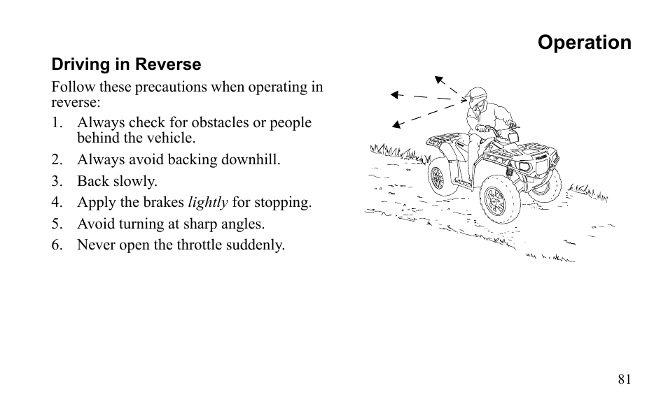 Operation | Polaris Sportsman 9921796 User Manual | Page 84 / 192