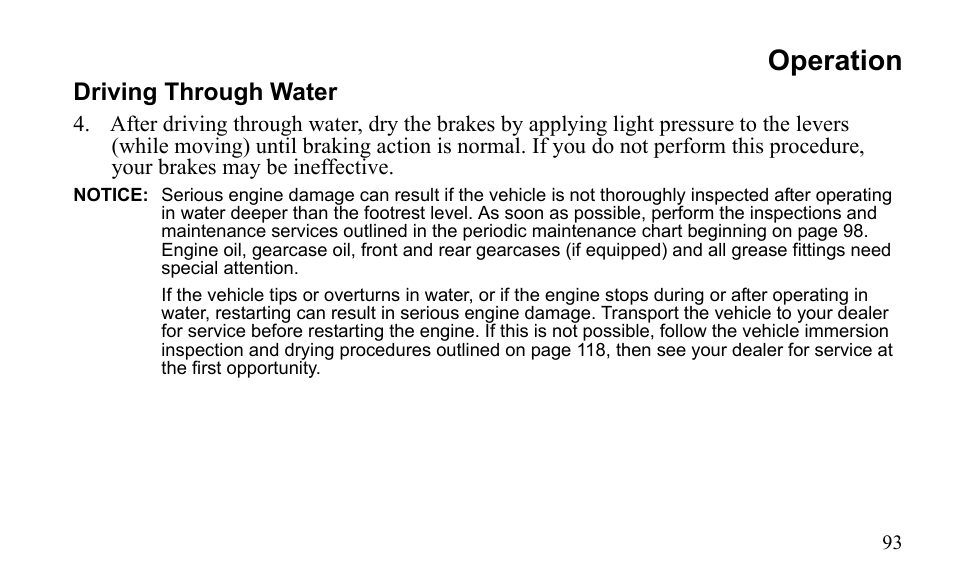 Operation, Driving through water | Polaris Sportsman 9921796 User Manual | Page 96 / 192