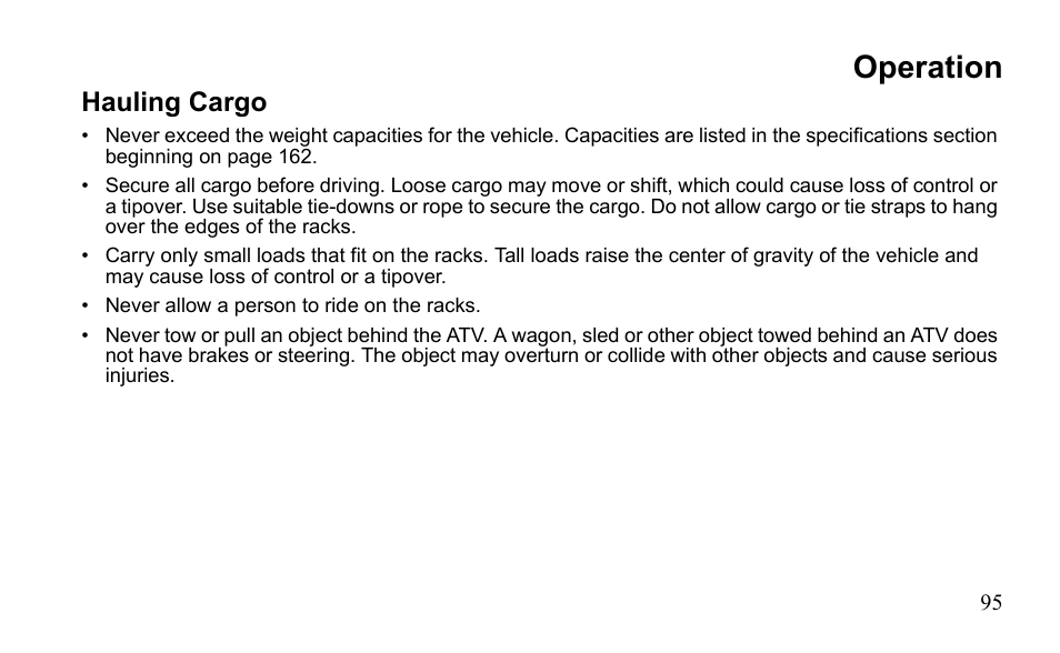 Operation, Hauling cargo | Polaris Sportsman 9921796 User Manual | Page 98 / 192