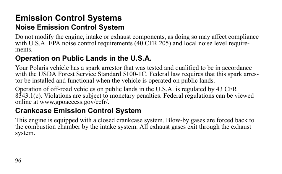 Emission control systems | Polaris Sportsman 9921796 User Manual | Page 99 / 192