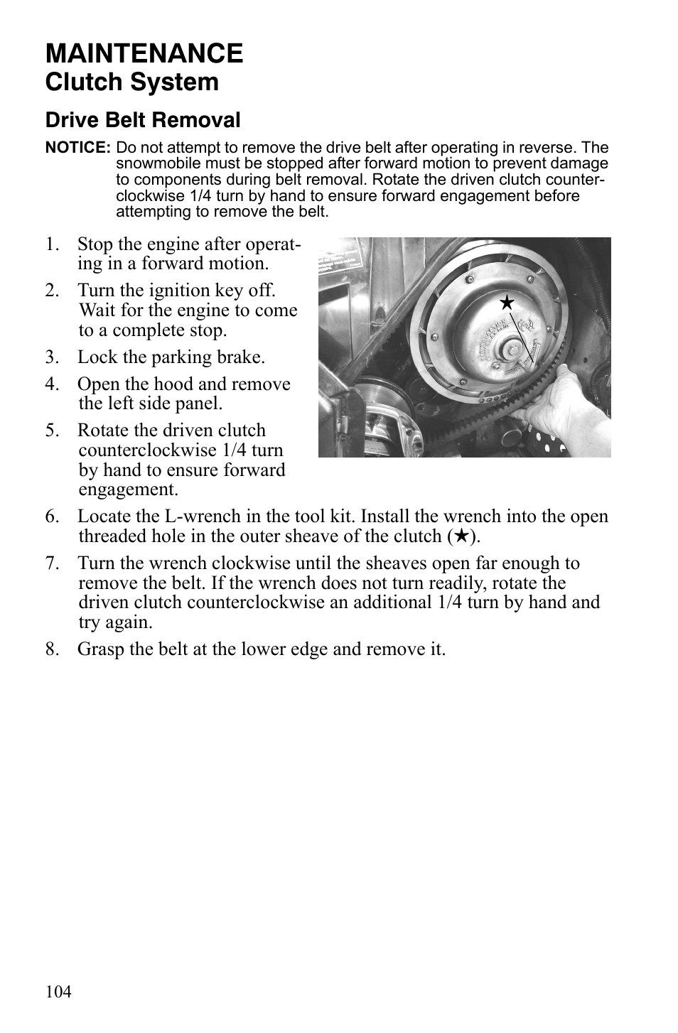 Maintenance, Clutch system | Polaris 800 Dragon SP User Manual | Page 107 / 141