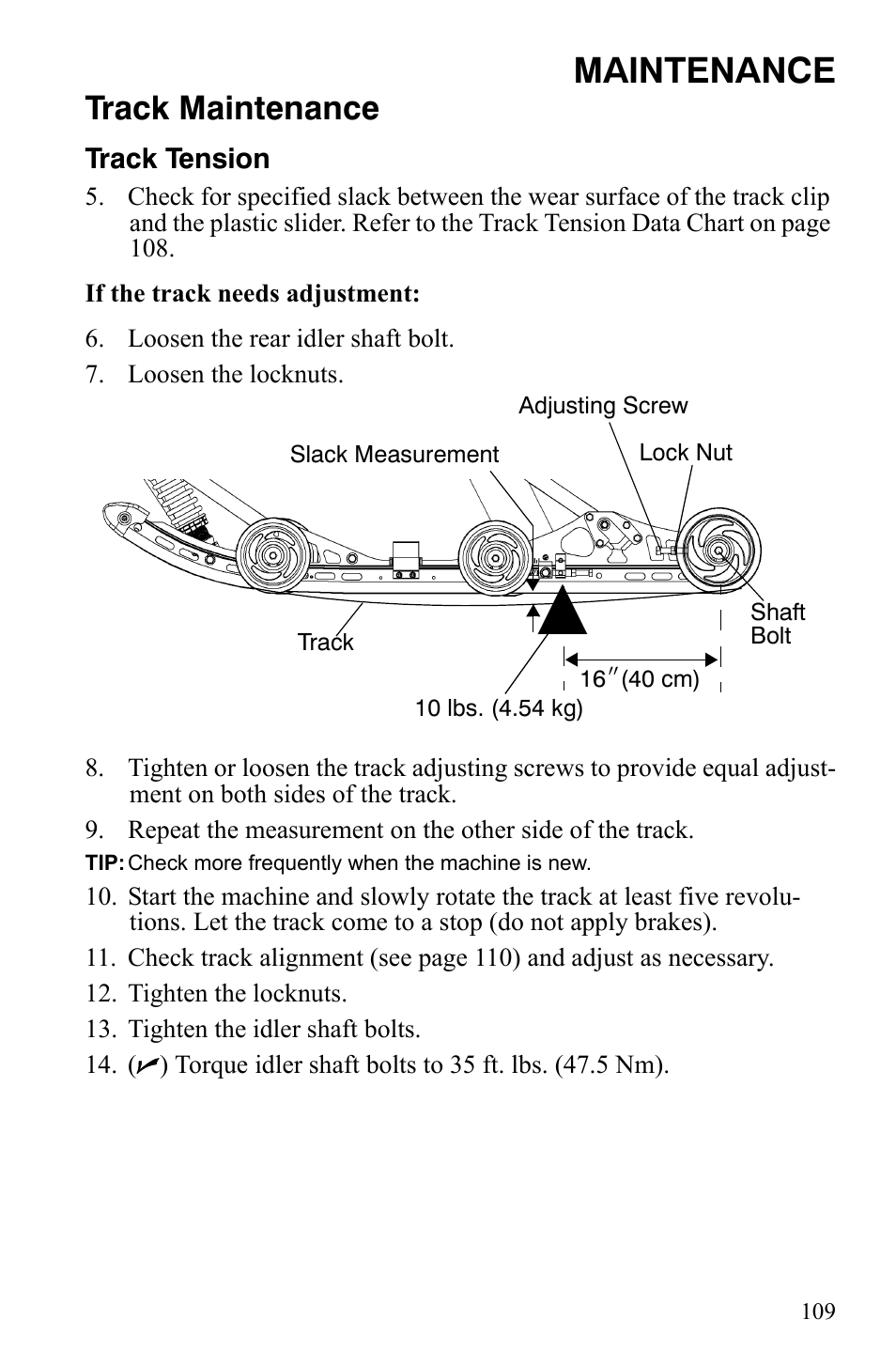 Maintenance, Track maintenance | Polaris 800 Dragon SP User Manual | Page 112 / 141