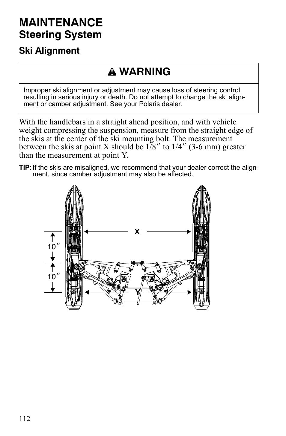 Maintenance, Steering system, Warning | Polaris 800 Dragon SP User Manual | Page 115 / 141