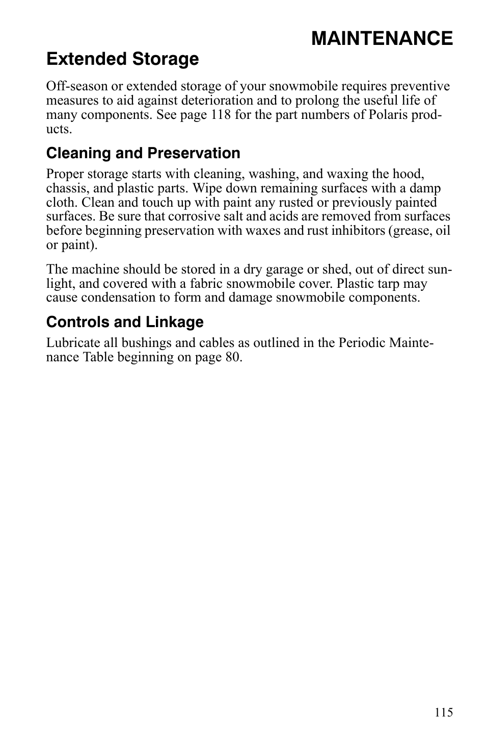 Maintenance, Extended storage | Polaris 800 Dragon SP User Manual | Page 118 / 141