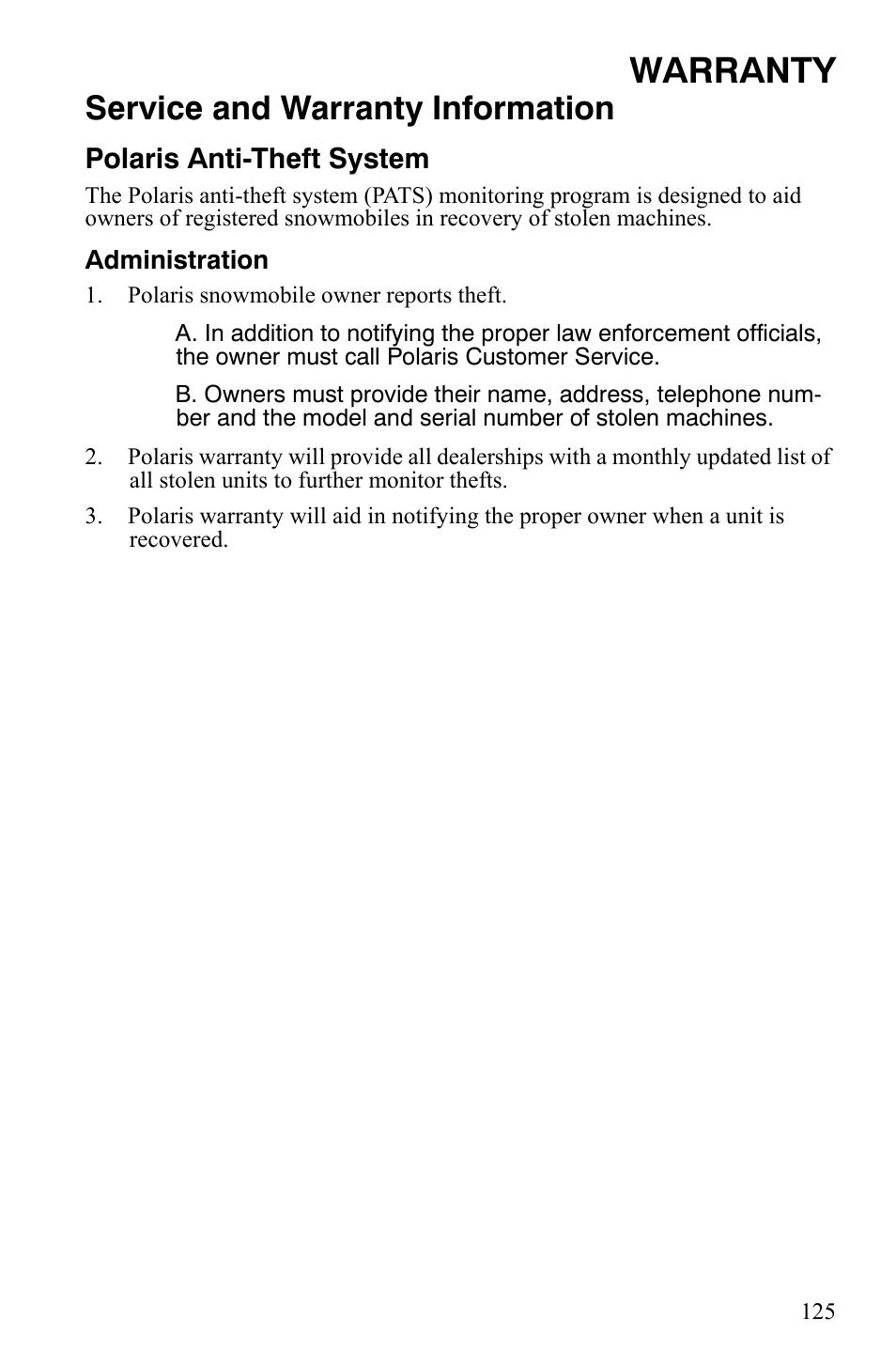 Warranty, Service and warranty information | Polaris 800 Dragon SP User Manual | Page 128 / 141