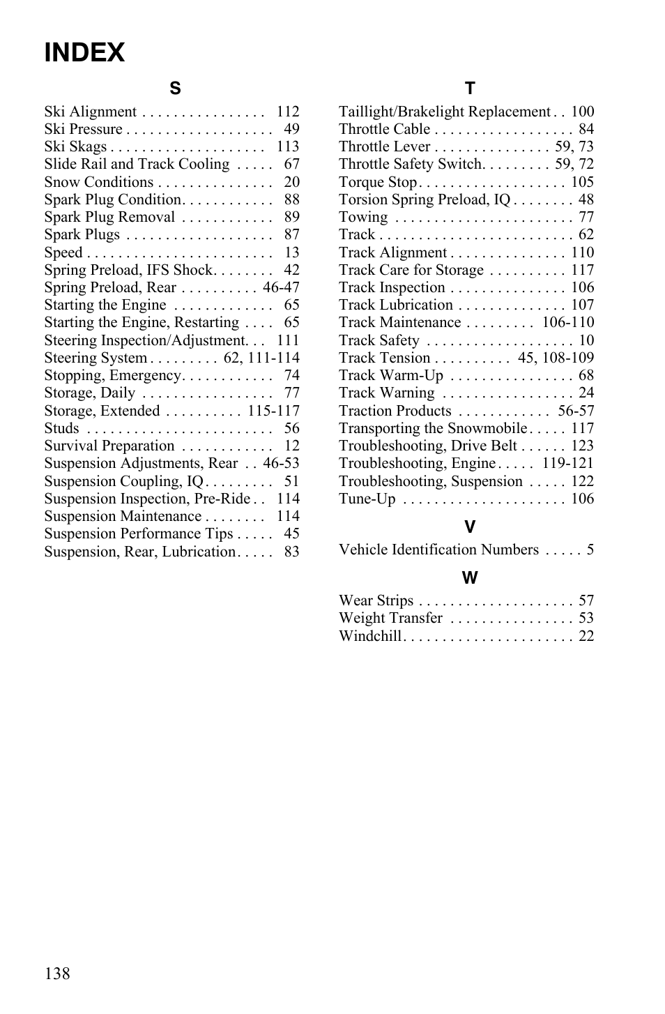 Index | Polaris 800 Dragon SP User Manual | Page 141 / 141