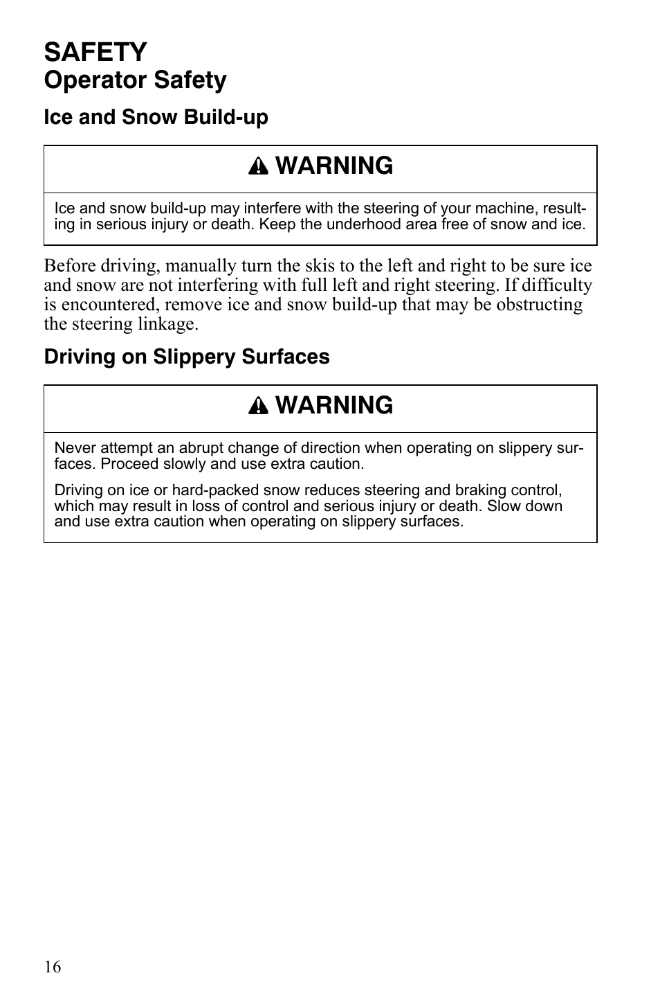 Safety, Operator safety, Warning | Polaris 800 Dragon SP User Manual | Page 19 / 141
