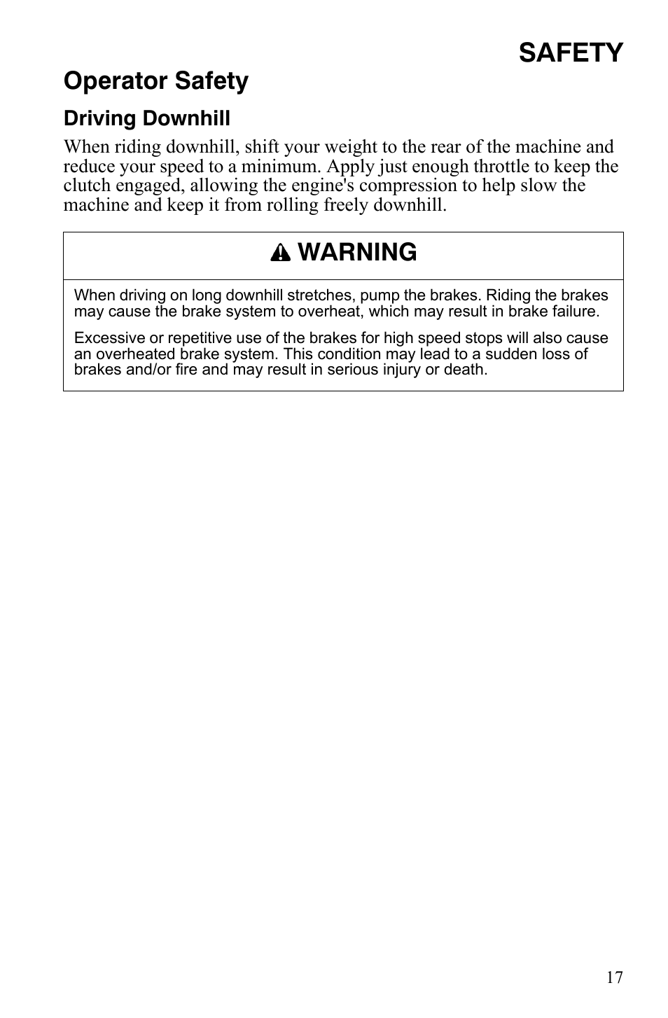 Safety, Operator safety, Warning | Polaris 800 Dragon SP User Manual | Page 20 / 141