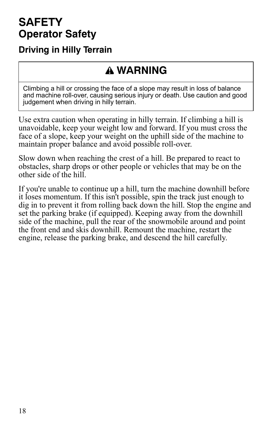 Safety, Operator safety, Warning | Polaris 800 Dragon SP User Manual | Page 21 / 141
