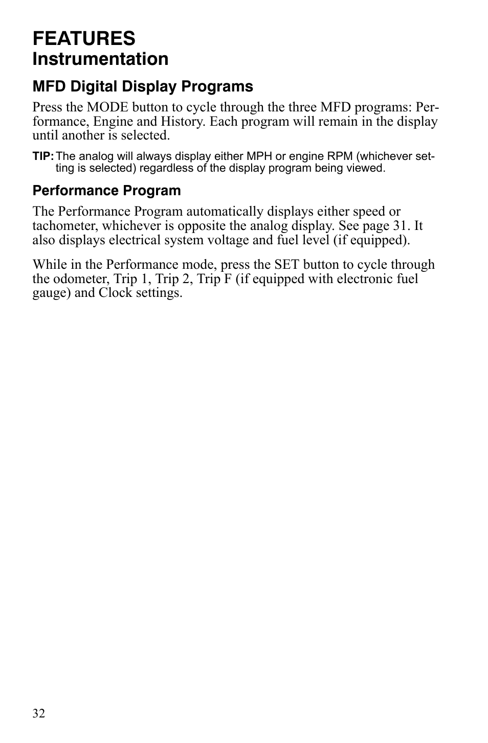 Features, Instrumentation | Polaris 800 Dragon SP User Manual | Page 35 / 141