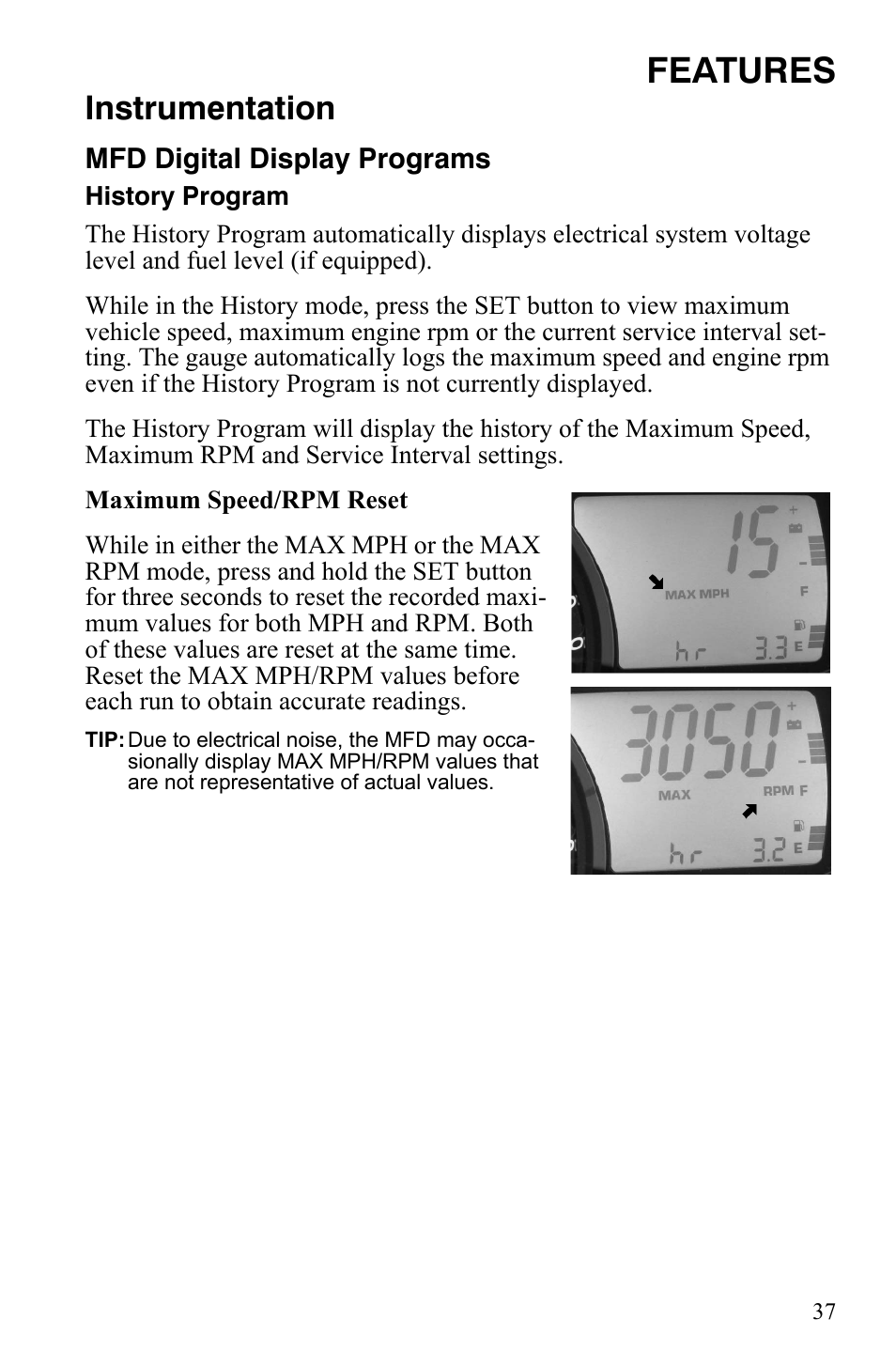 Features, Instrumentation | Polaris 800 Dragon SP User Manual | Page 40 / 141
