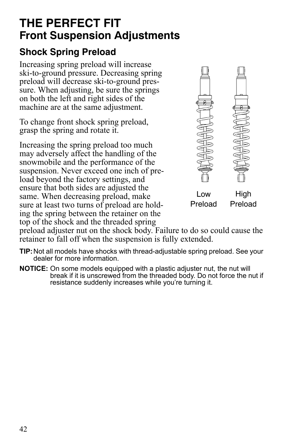 The perfect fit, Front suspension adjustments | Polaris 800 Dragon SP User Manual | Page 45 / 141