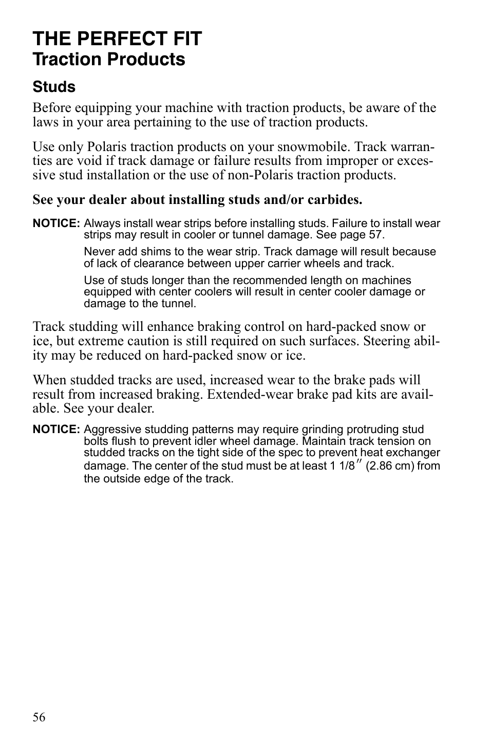 The perfect fit, Traction products, Studs | Polaris 800 Dragon SP User Manual | Page 59 / 141