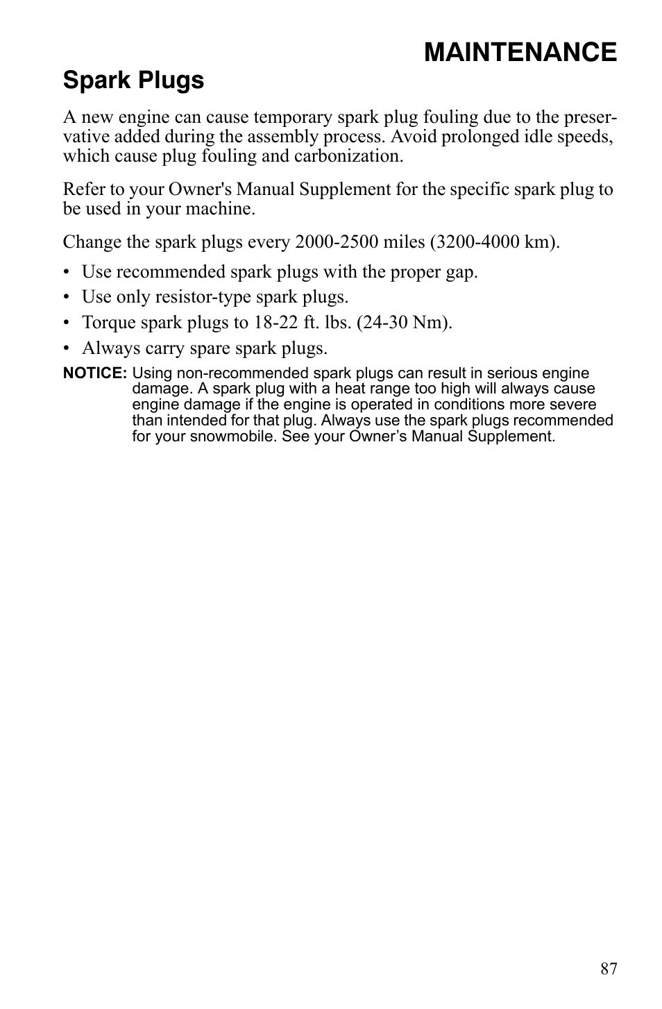 Maintenance, Spark plugs | Polaris 800 Dragon SP User Manual | Page 90 / 141