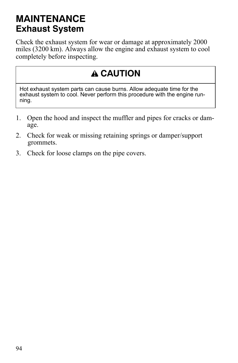 Maintenance, Exhaust system, Caution | Polaris 800 Dragon SP User Manual | Page 97 / 141