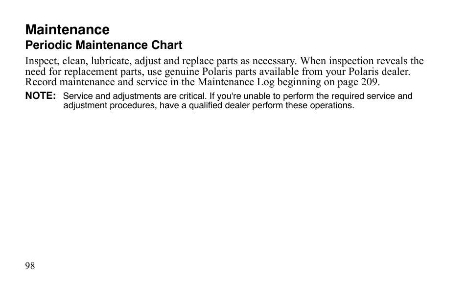 Maintenance | Polaris Outlaw 450 S User Manual | Page 101 / 218
