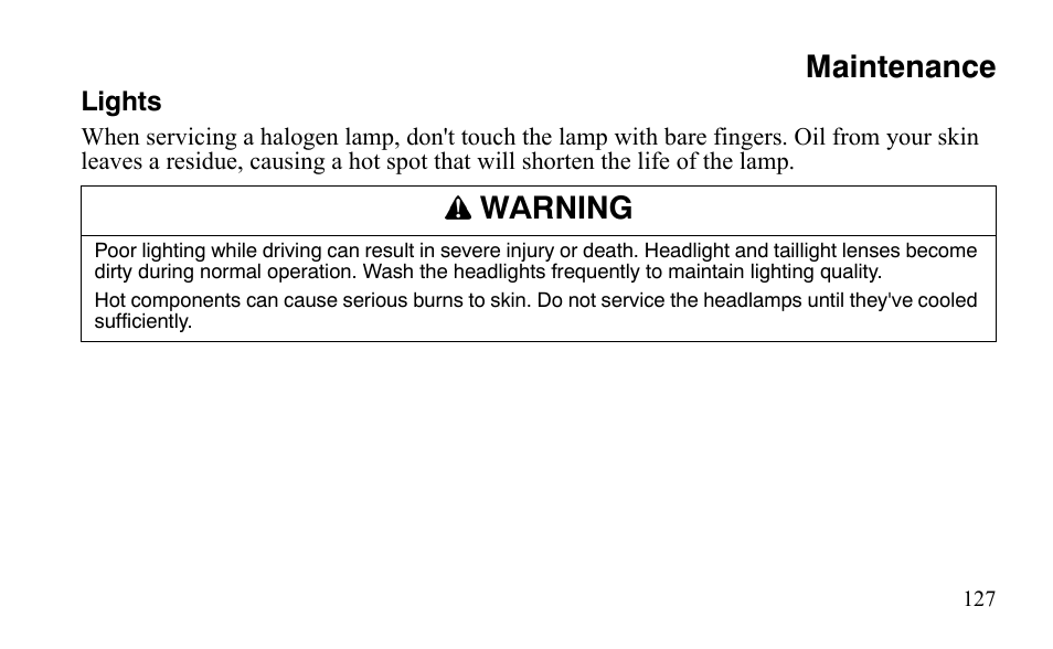 Maintenance, Warning | Polaris Outlaw 450 S User Manual | Page 130 / 218