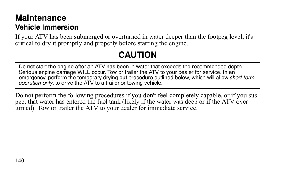 Maintenance, Caution | Polaris Outlaw 450 S User Manual | Page 143 / 218