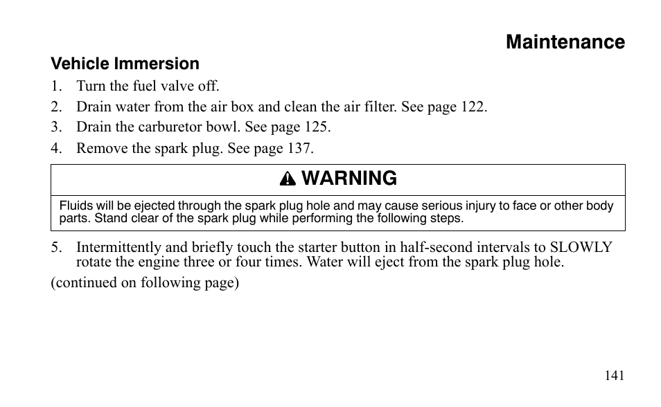 Maintenance, Warning | Polaris Outlaw 450 S User Manual | Page 144 / 218