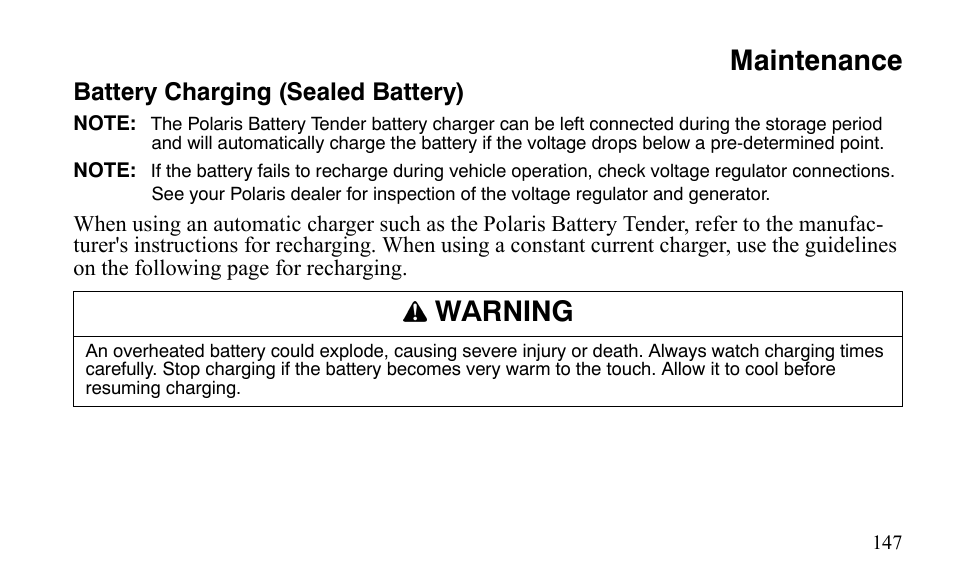 Maintenance, Warning | Polaris Outlaw 450 S User Manual | Page 150 / 218