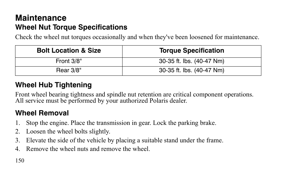 Maintenance | Polaris Outlaw 450 S User Manual | Page 153 / 218