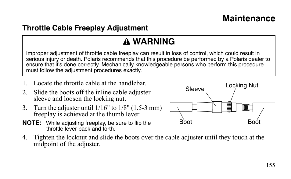 Maintenance, Warning | Polaris Outlaw 450 S User Manual | Page 158 / 218