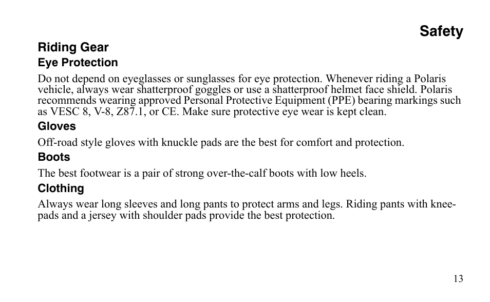 Safety | Polaris Outlaw 450 S User Manual | Page 16 / 218