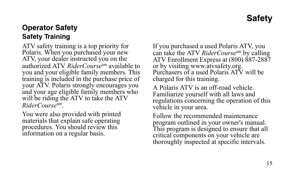 Safety | Polaris Outlaw 450 S User Manual | Page 18 / 218