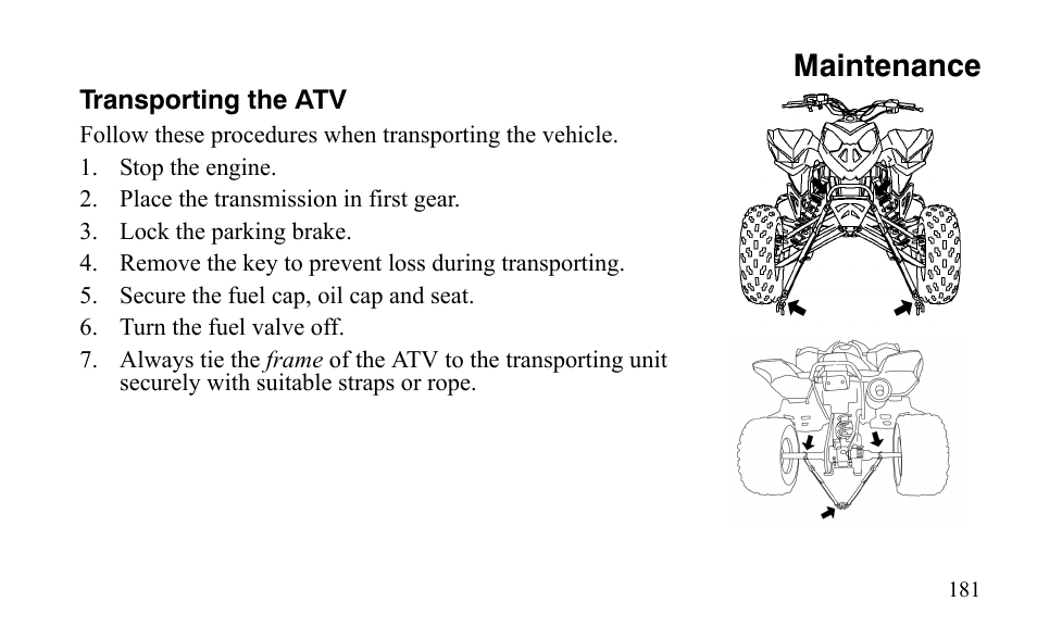 Maintenance | Polaris Outlaw 450 S User Manual | Page 184 / 218