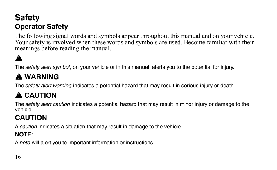 Safety | Polaris Outlaw 450 S User Manual | Page 19 / 218